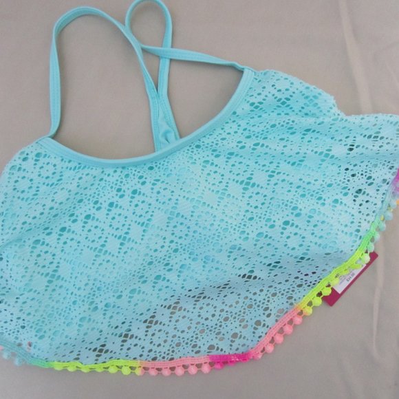 NWT Girl's SO - 2 pc. Swimwear - Size 16 -Aqua/Turquoise Lacy Accents Color Trim - Picture 2 of 10